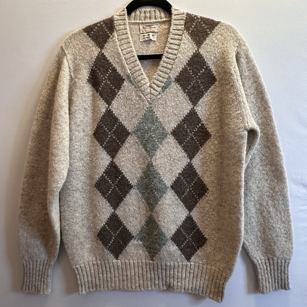Vintage Alan Paine Sweater Mens 40 Argyle Shetland‎ Wool Pullover Rare New READ